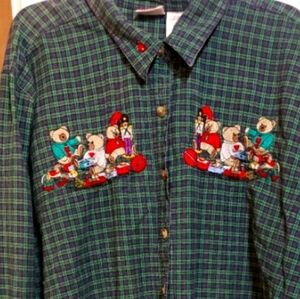 90s Christmas Embroidered Plus Size Shirt Bobbie Brooks Button Up Teacher Office
